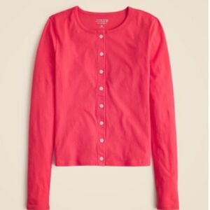 NWT J. Crew Feather Jersey Crewneck Cardigan In Strawberry Sunrise